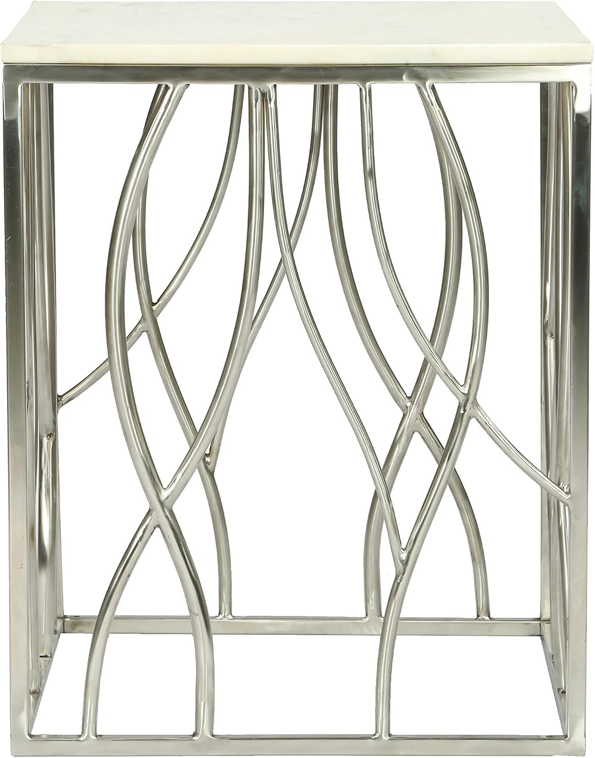 Kameral Marble End Table with Stainless Steel Base, Square
