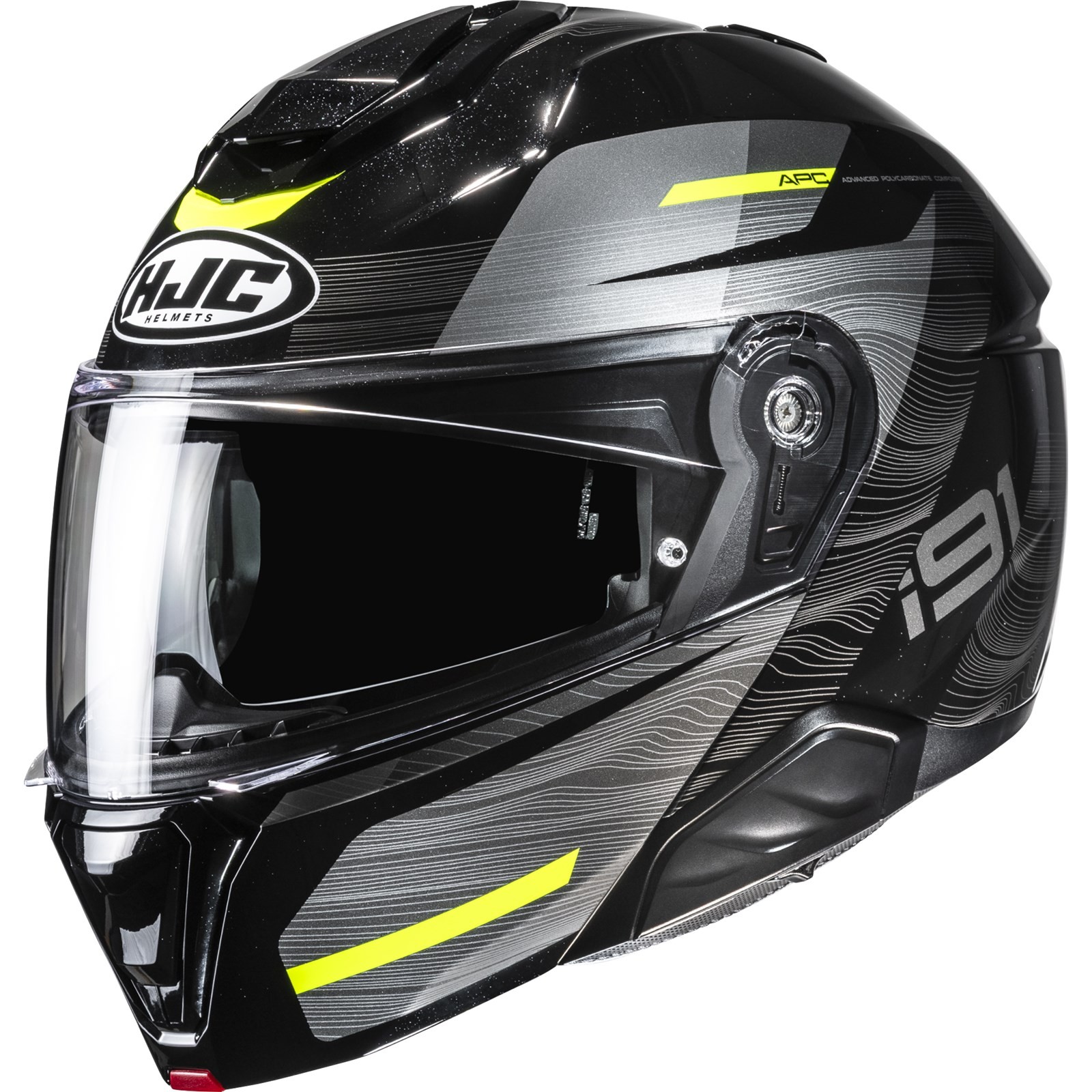 Motorcycle Helmet XXL - HJC i91 Dusk - Touring Flip Up Helmet Black Fluo Yellow