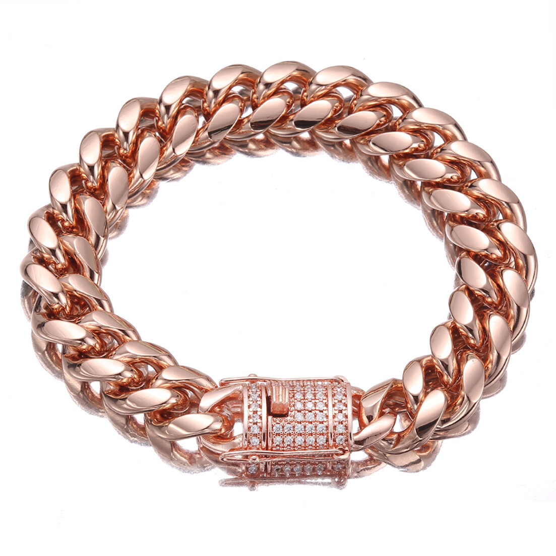 Women Mens Rose Gold Stainless Steel Miami Curb Curb Link Chain Bracelet 10/14mm
