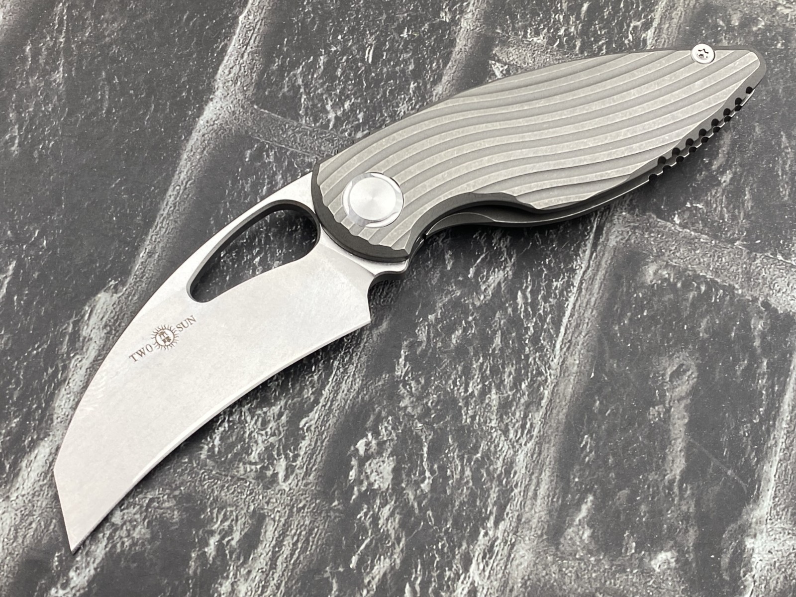 Twosun TS32-M390-Gray MIcro Folding Knife Titanium Handle Pocket Knife