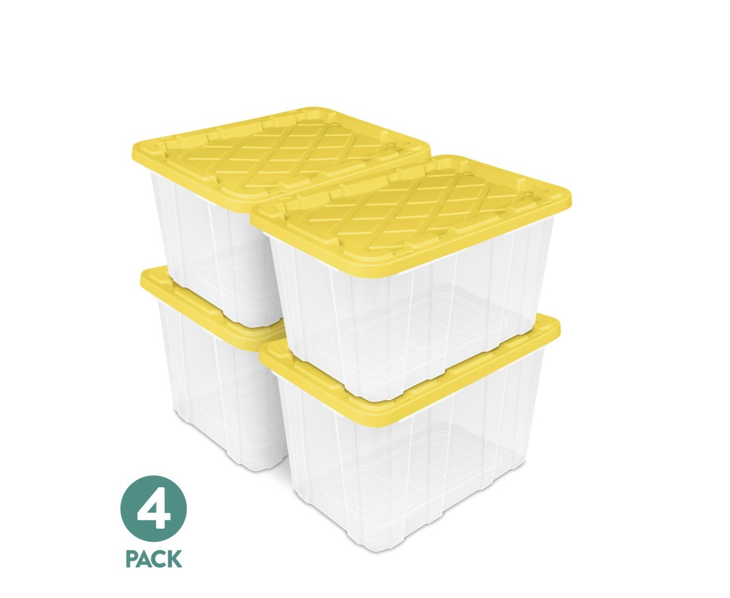 Sterilite 27 Gal Industrial Storage Tote Clear Bin Yellow Lid 4 Pack