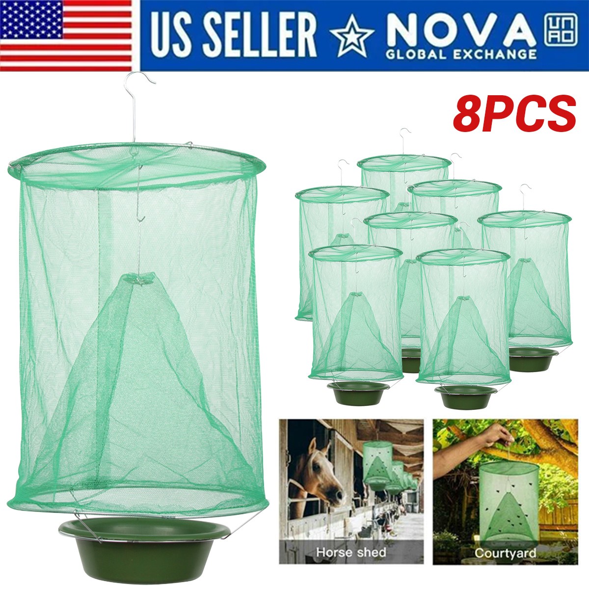 8X Fly Trap Ranch Reusable Catcher Killer Cage Net Pest Bug Catch Hanging Horse