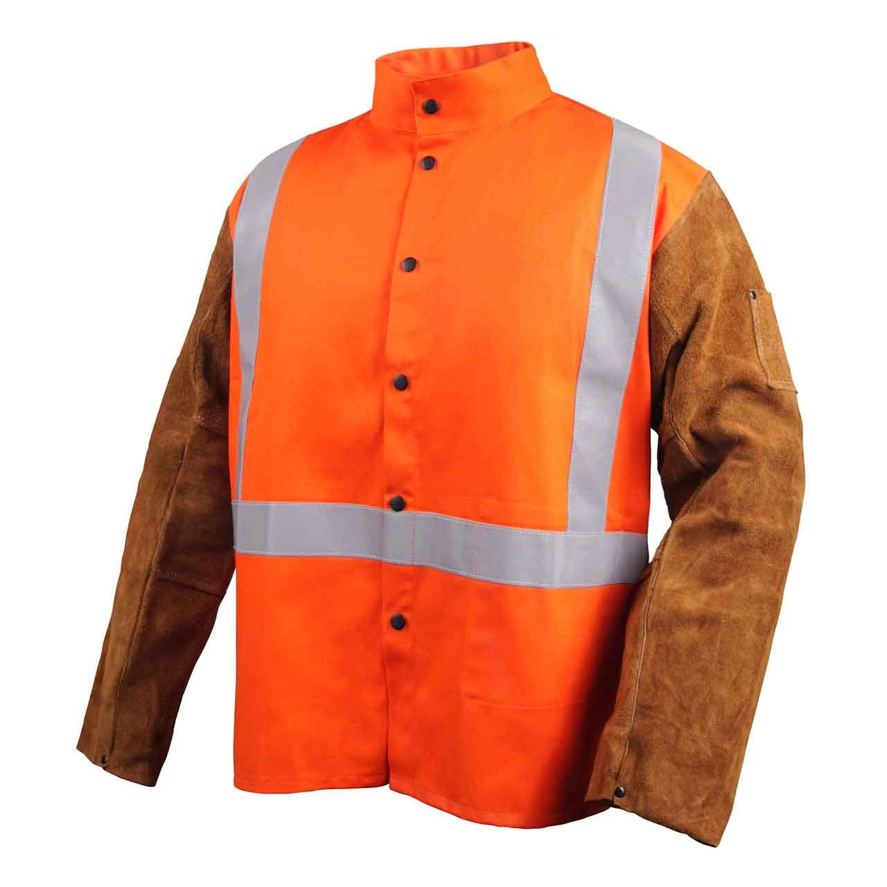 Black Stallion JH1012 Cotton Cowhide Welding Jacket with Pass-Thru Orange 2X-LRG