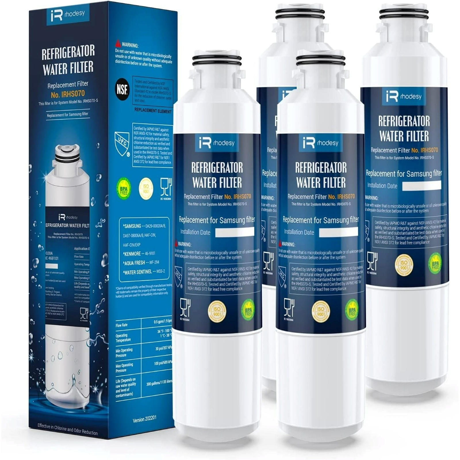 iRhodesy Samsung Water Replacement Filter DA29-00020A/B, HAF-CIN/EXP, 4 Pack