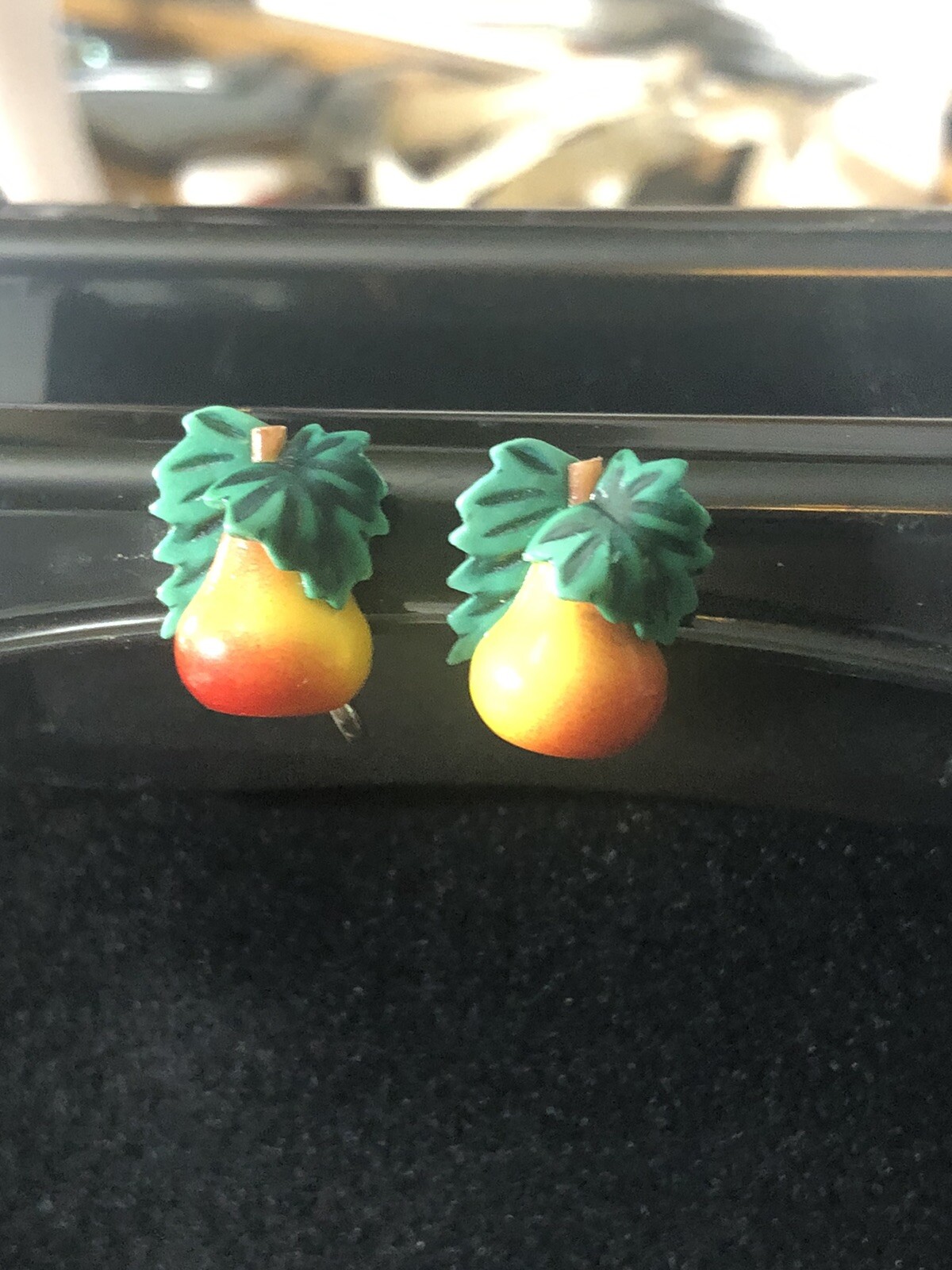 vintage acrylic painted pear screw back earrings