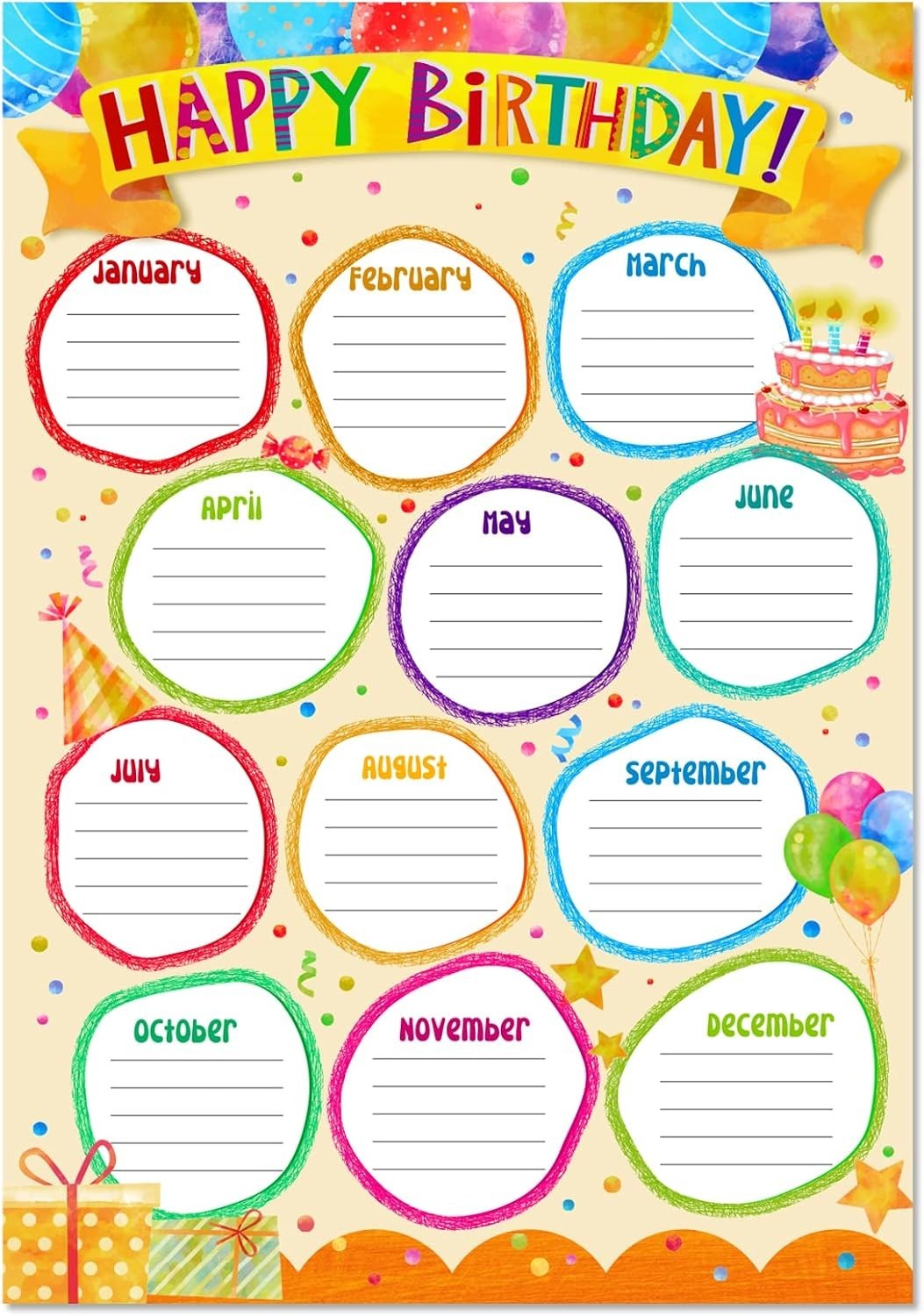 Laminated Birthday Calendar - Versatile Classroom Decoration for -Round Fun