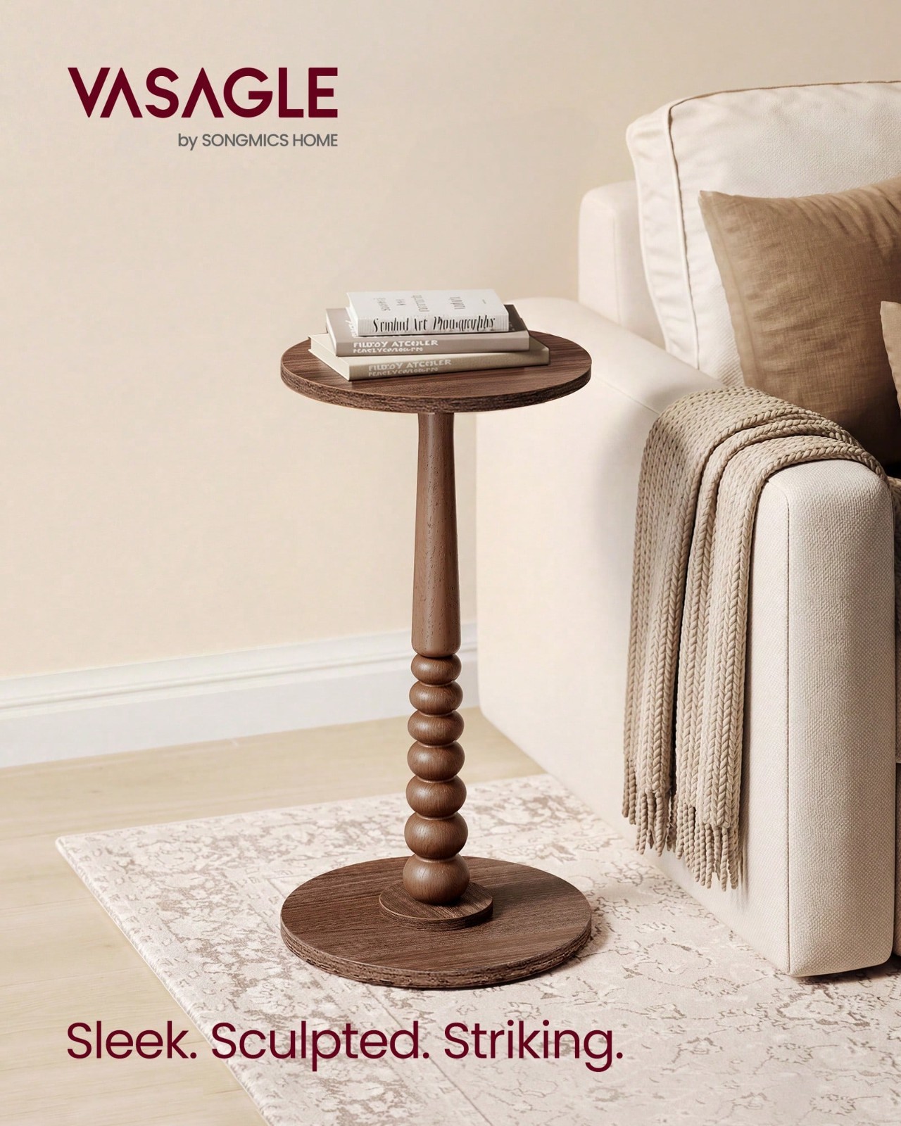 Round Side Table Small Drink End Table For Small Spaces Accent Nightstand Wood
