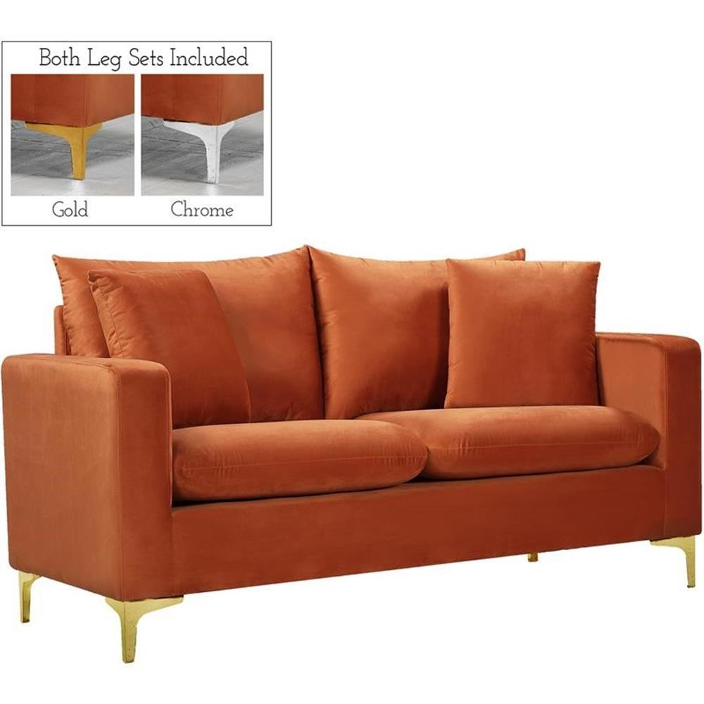 Maklaine Contemporary Upholstery Cognac Velvet Loveseat