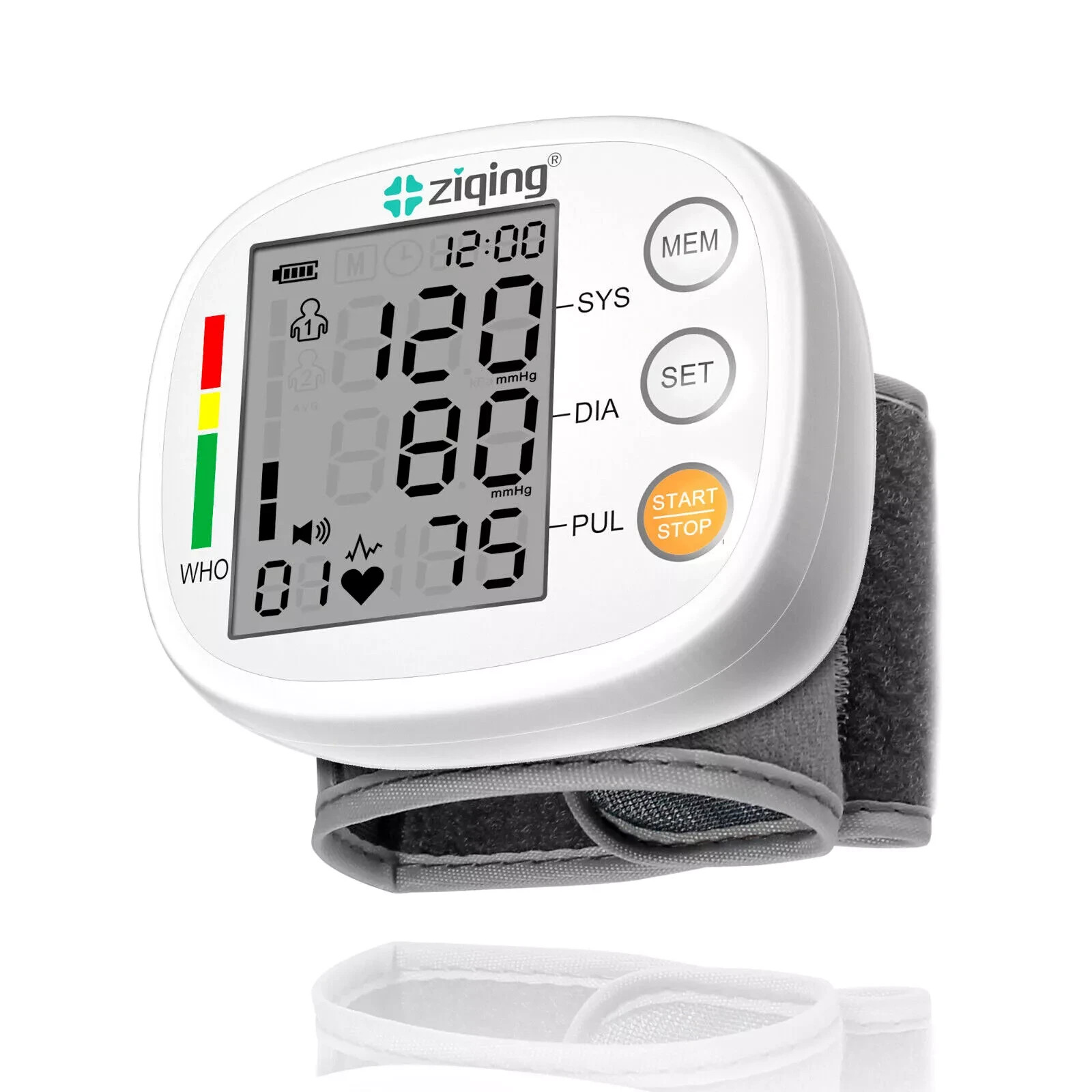 Automatic Wrist Blood Pressure Monitor with Large LCD & Adjustable Cuff