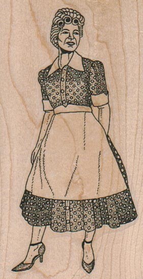 Housewife In Apron 2 x 3 3/4" Rubber Stamp, Housewife Stamp, Lady Stamp, Woman