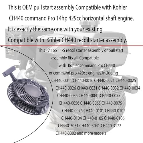 Recoil Starter Assembly Compatible with Kohler CH440 Engine 17 165 11 S 17 165