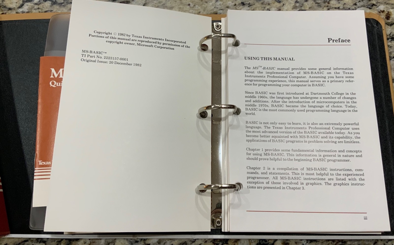 1982 Texas Instruments Professional Computer Guide MS-Basic No Discs Incomplete