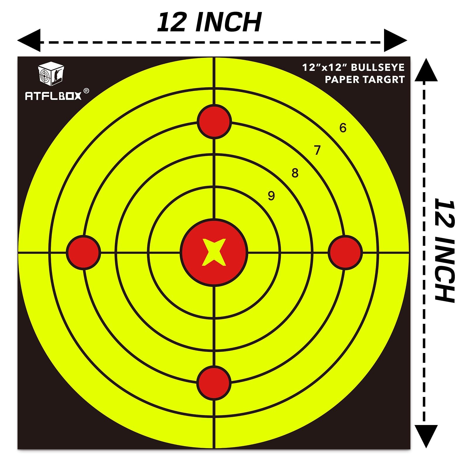 Atflbox Bullseye Paper Shooting Target for The Range, 12x12 Inch High Visibil...