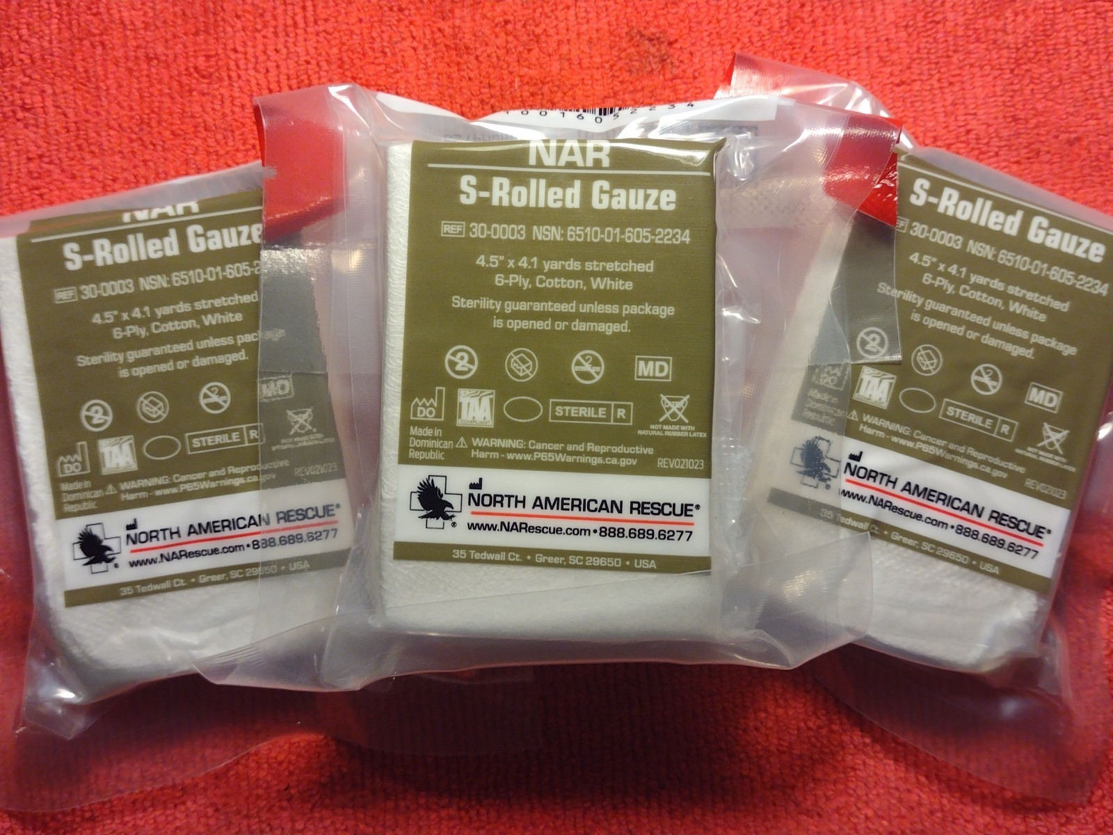 IFAK JFAK COMBAT MEDIC EMS EMT RESCUE Lot of 3 NAR S-Rolled GAUZE cotton white