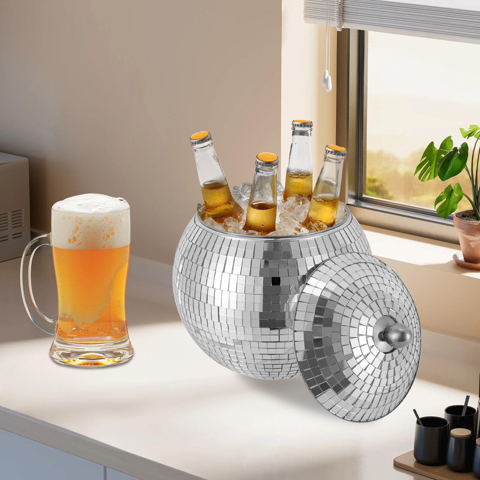 1.5L Disco Ice Bucket Washable Stainless Steel Drink Bucket Beverage Ice Bucket