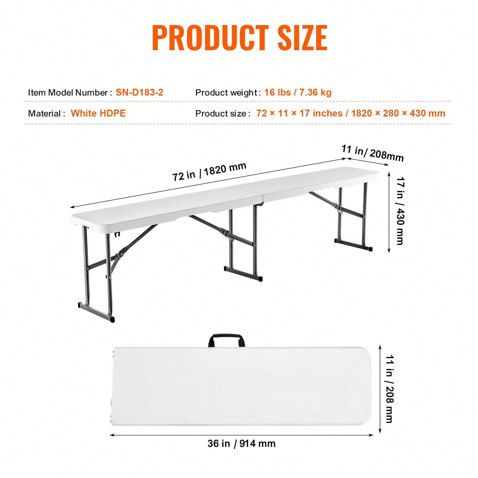 Plastic Folding Bench, 6 FT Portable Folding Bench