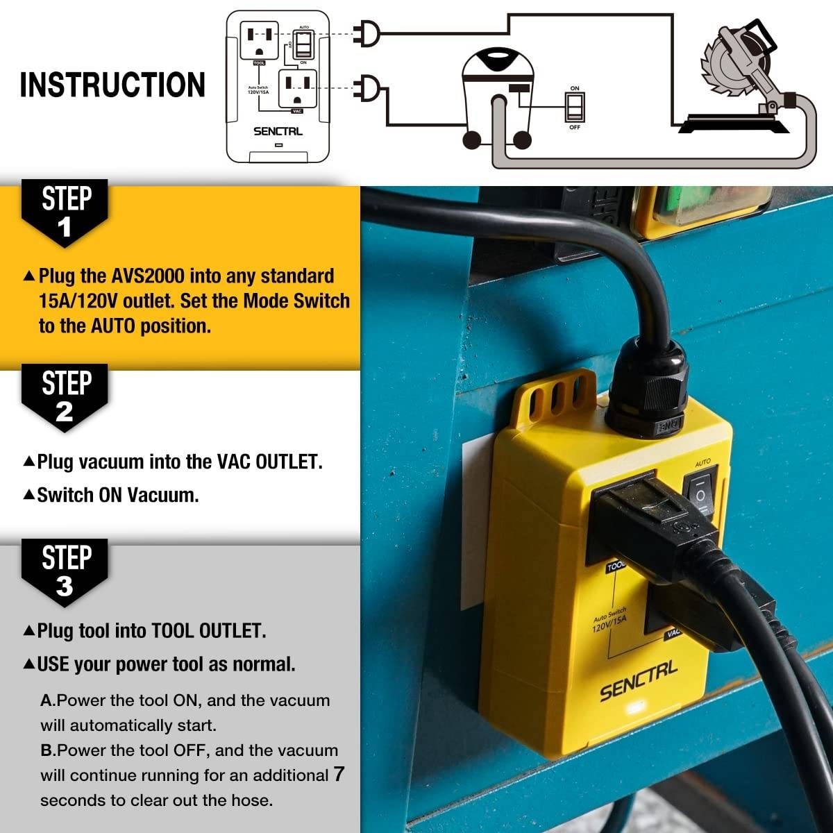 SENCTRL AVS2000 Automatic Vacuum Switch 120V 15A Dust Collector Power Tool New