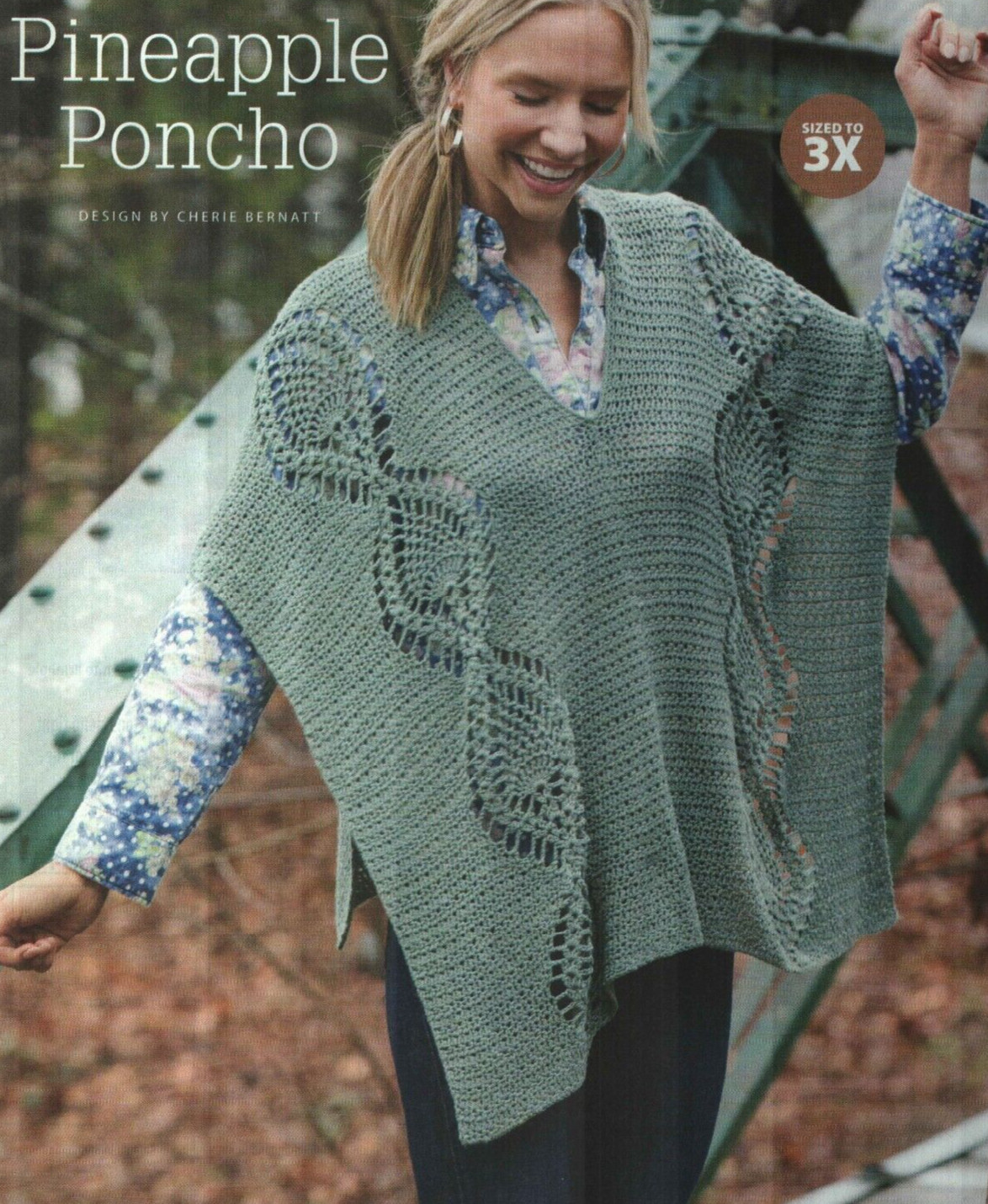 PINEAPPLE PONCHO 3 SIZES WOMEN'S CROCHET PATTERN INSTRUCTIONS