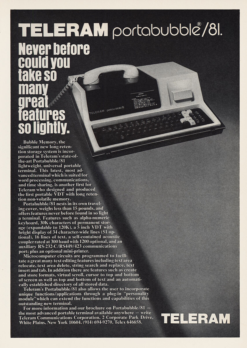 1980 Teleram: Portabubble 81 Vintage Print Ad