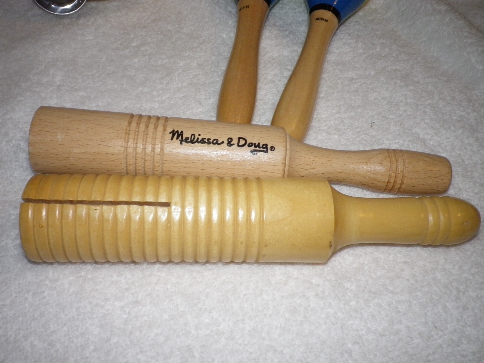 Melissa & Doug Wooden Percussion Musical Instruments 5 pieces Tambourine Maracas