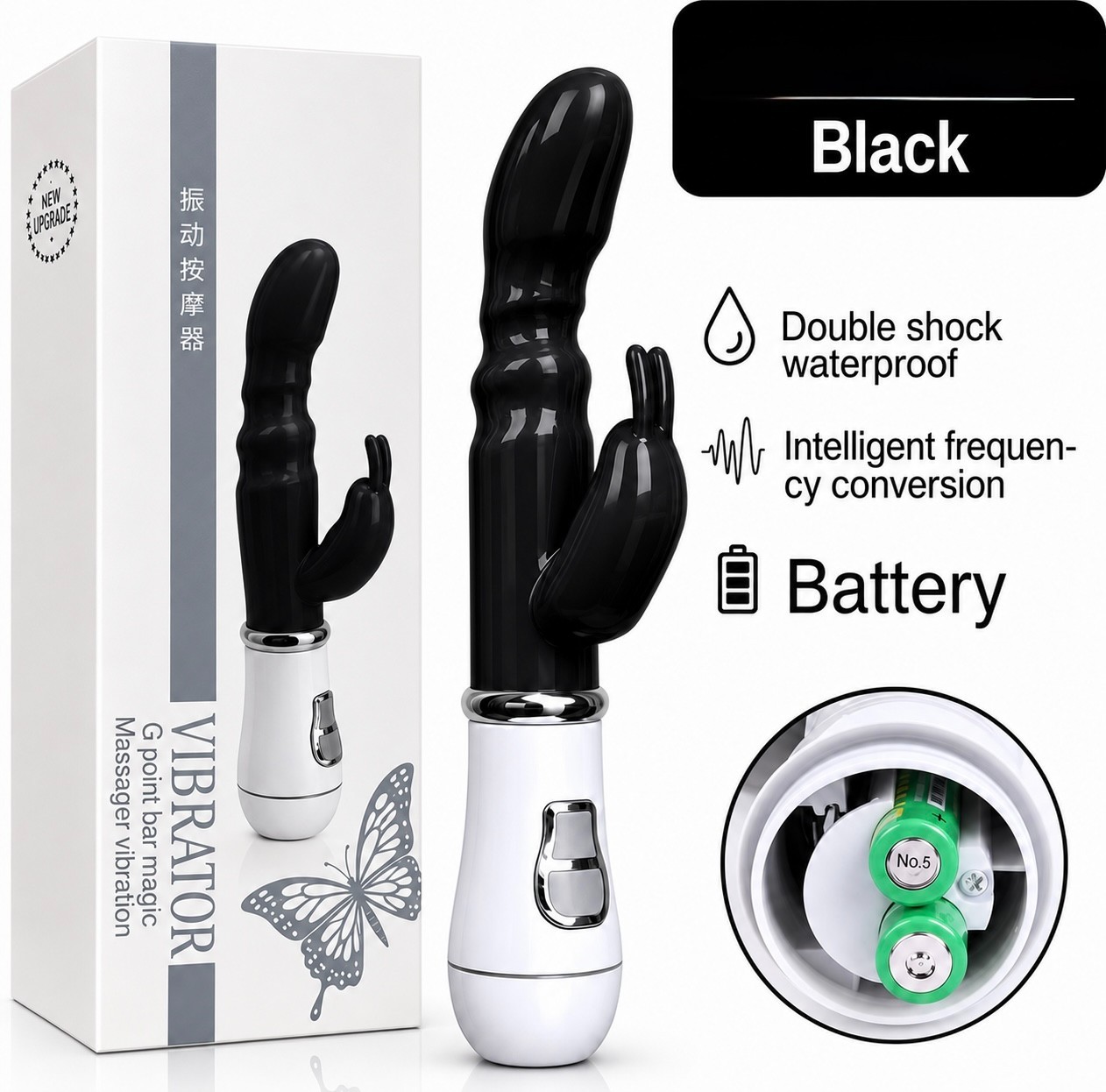 Women G Spot Rabbit Vibrator Waterproof (Black)