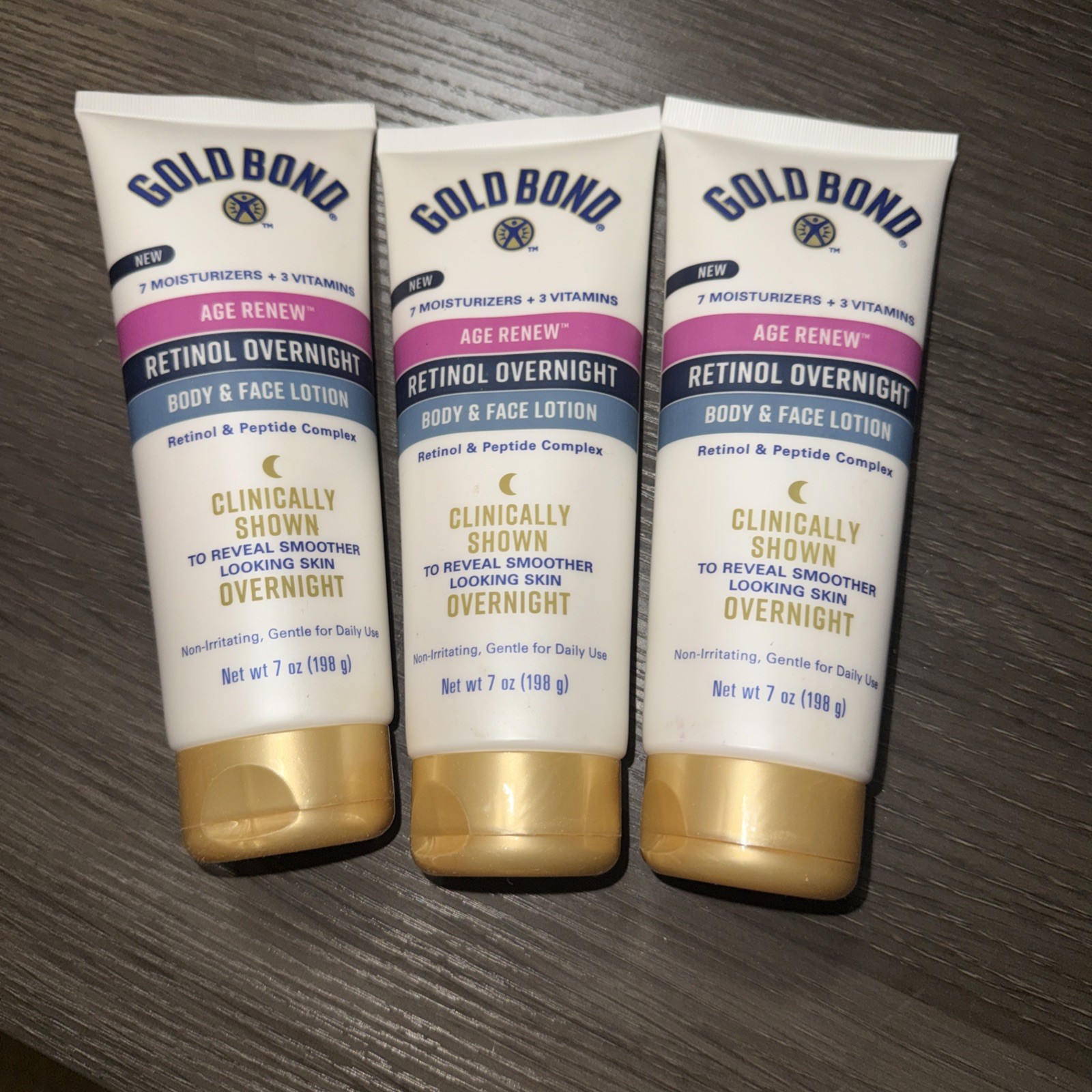 3PK Gold Bond Age Renew Retinol Overnight Body & Face Lotion ~ 7 OZ EACH ~ NEW