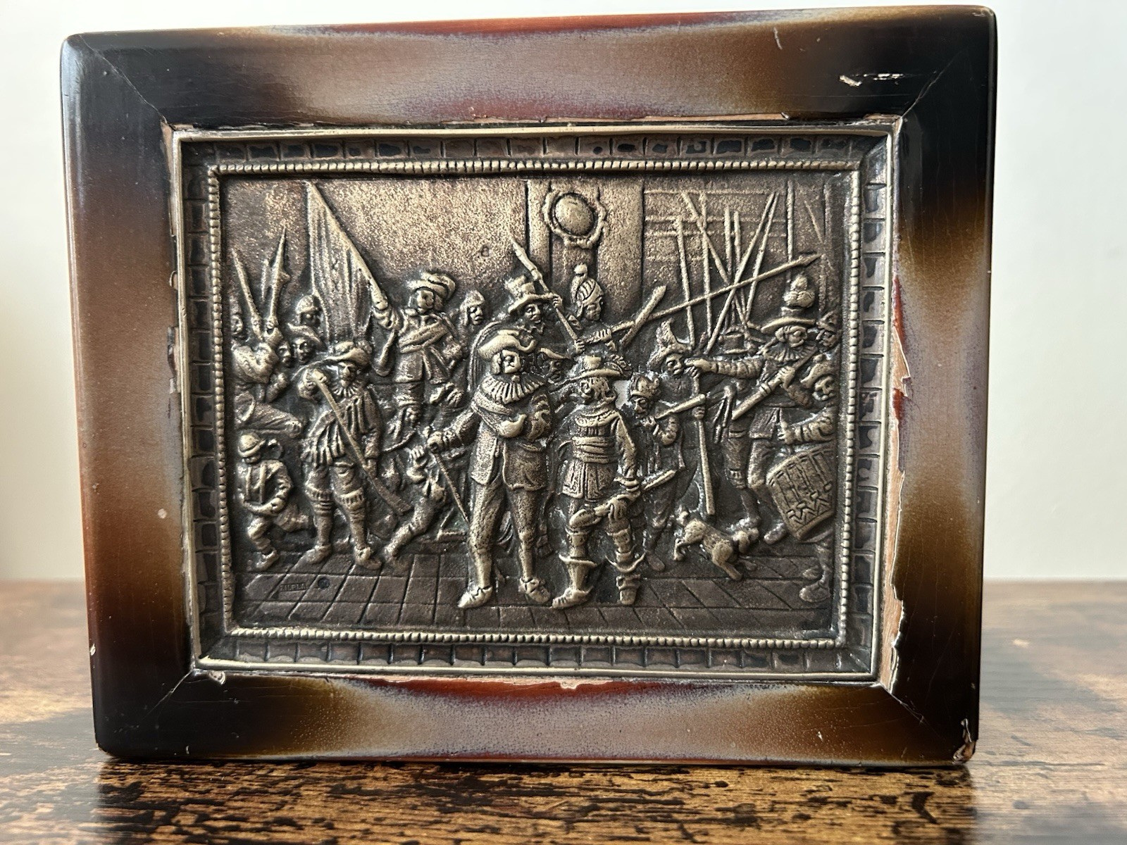 Rembrandt The Night Watch Wooden Trinket Box 6x5x2 Some Damage To Finish