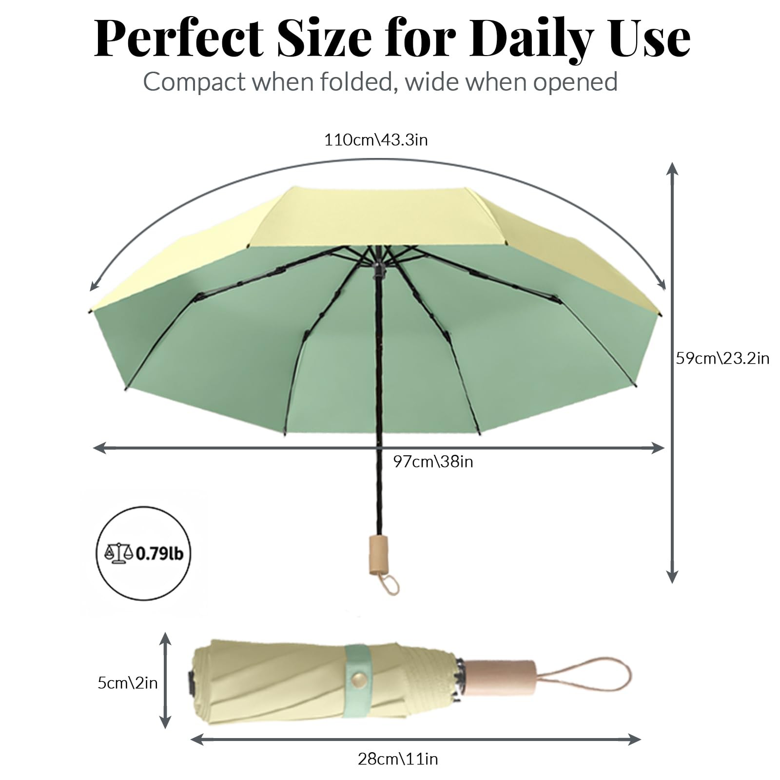 SFDRANVEX Automatic Compact Folding Umbrella, Windproof Compact, Pale yellow