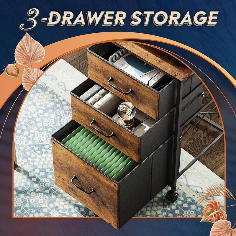 Mobile File Cabinet Rolling Printer Stand 3Drawer Fabric Vertical Filing Cabinet