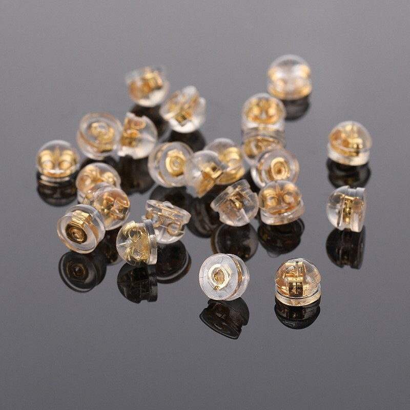 100Pc 18k Gold Silicone Rubber Flat Earring Backs for Studs Upgrade Dual Locking