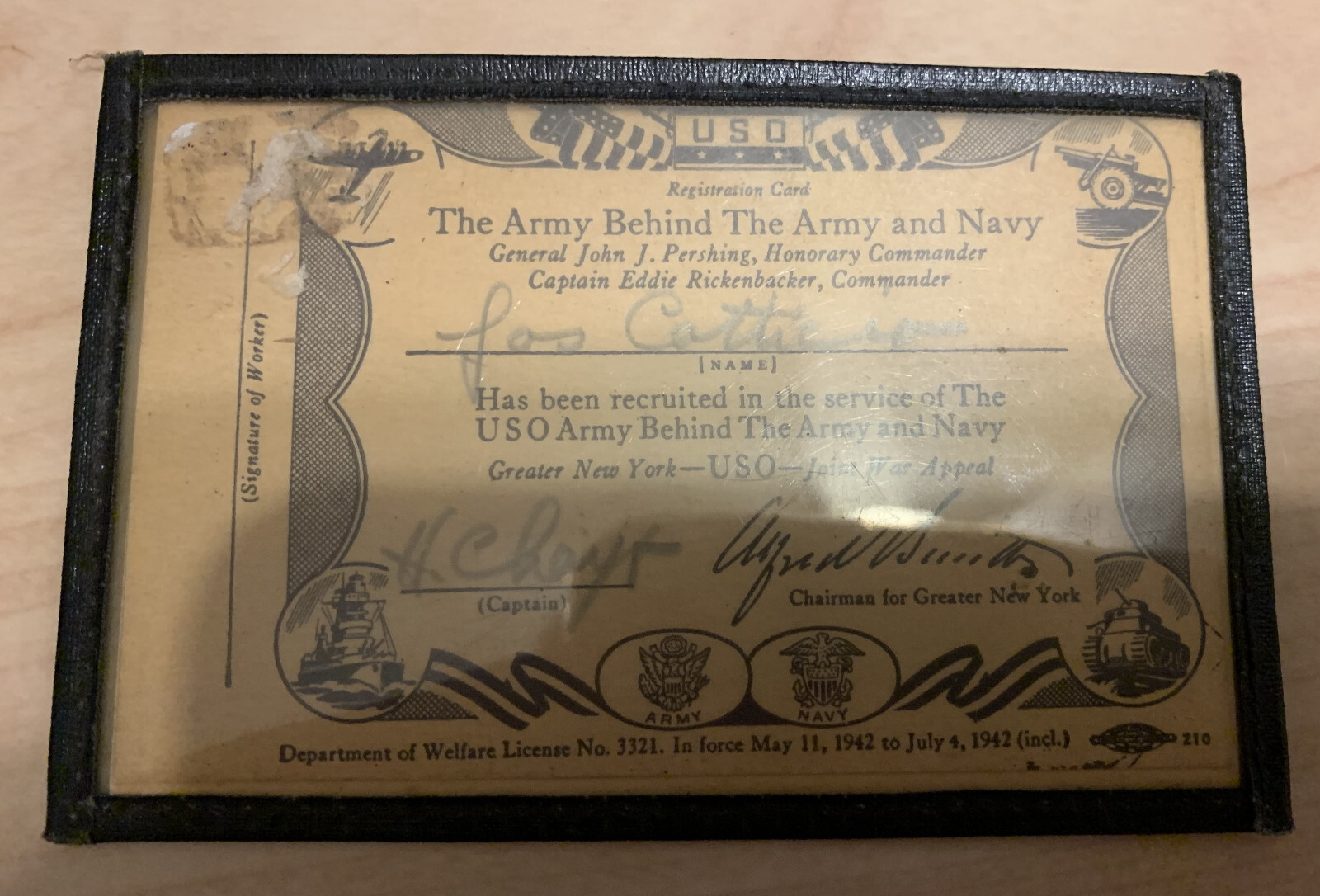 WWI1 MILITARY LOT GROUP USO GENERAL PERSHING CAPTAIN RICKENBACKER CLUB NEW YORK