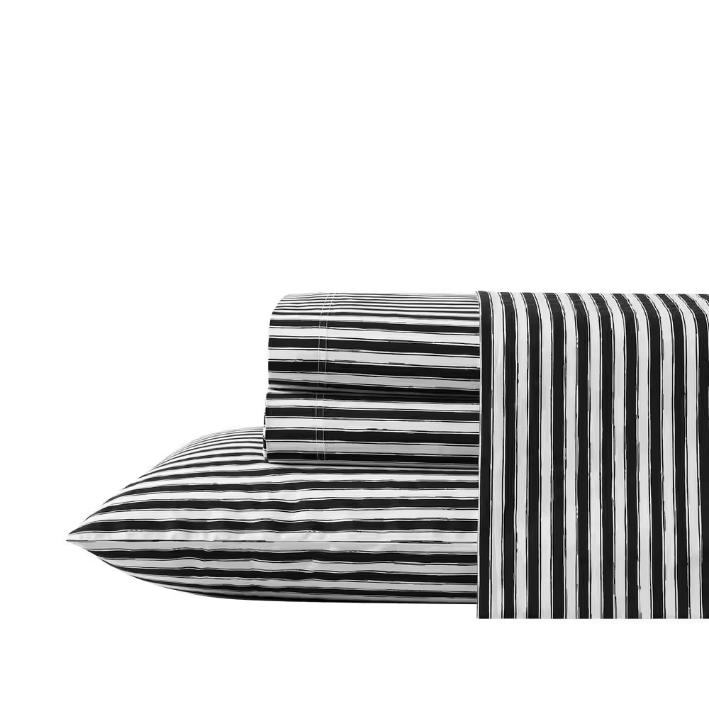 Sketchy Stripe 4-Piece Black and White Cotton Full Sheet Set