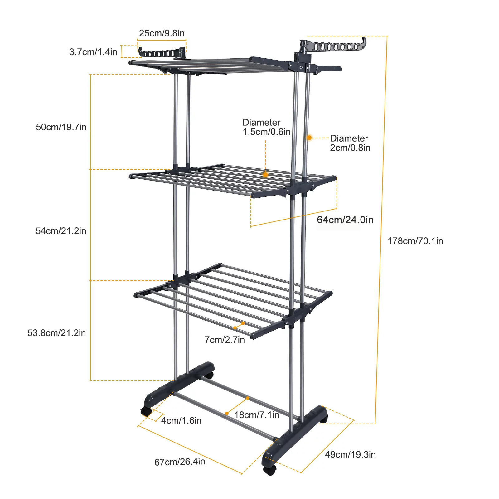Folding Clothes Drying Rack Stainless Steel Laundry Rack Storage Stand Portable