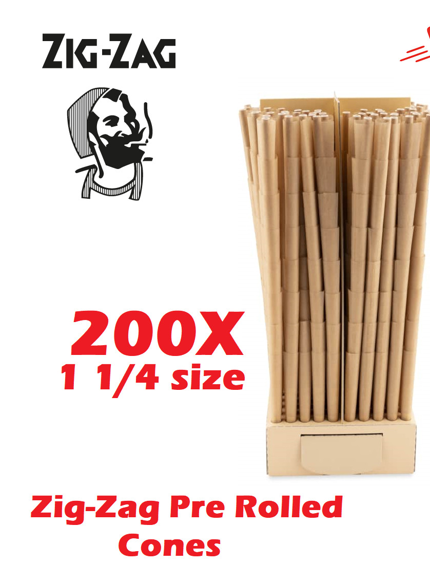Zig-Zag 1 1/4 Size Unbleached Pre rolled Cone 200 Cones Free Shipping