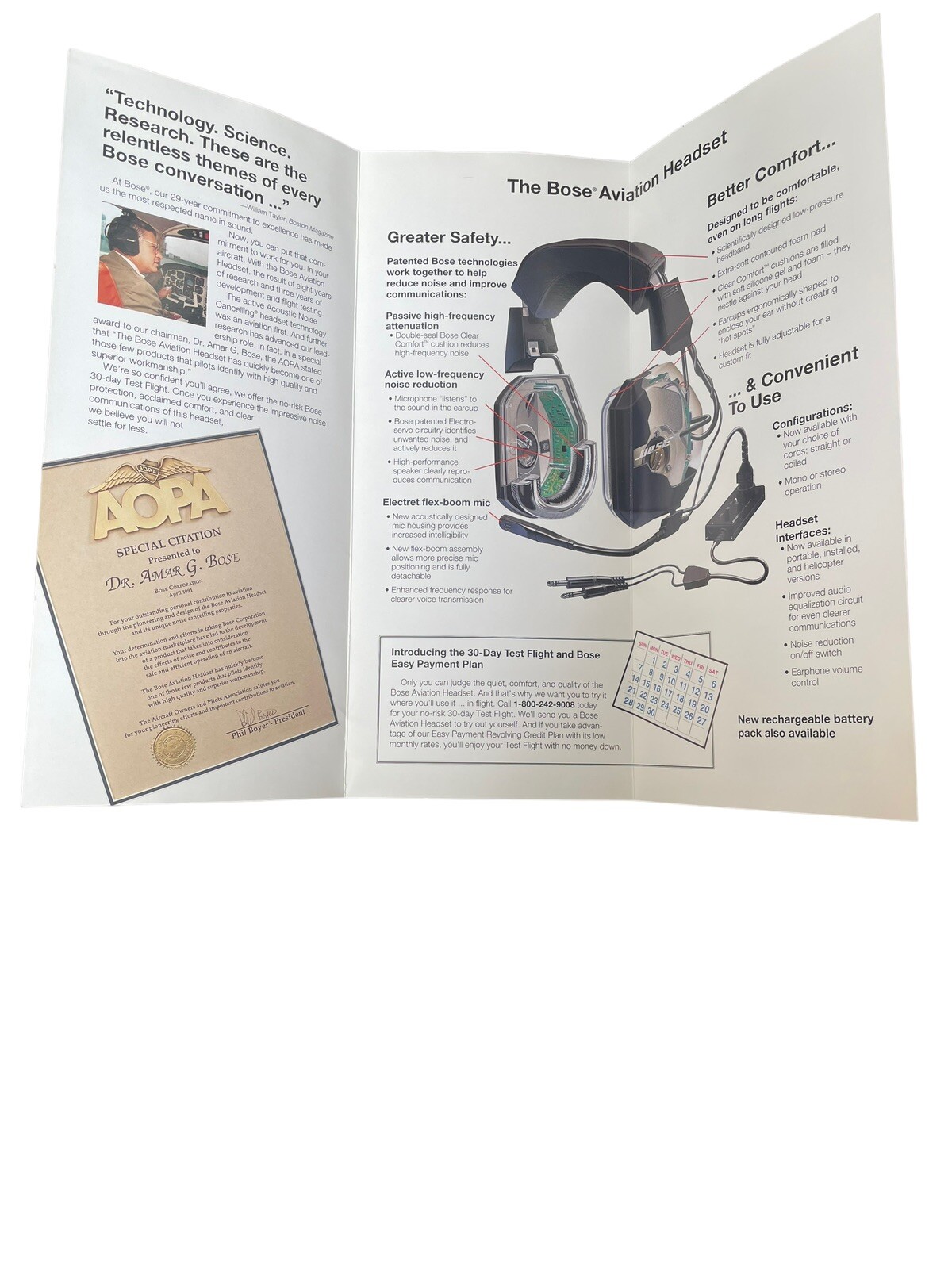 Vintage 1993 BOSE Aviation Headset Brochure Paperwork Specifications Paper Ad