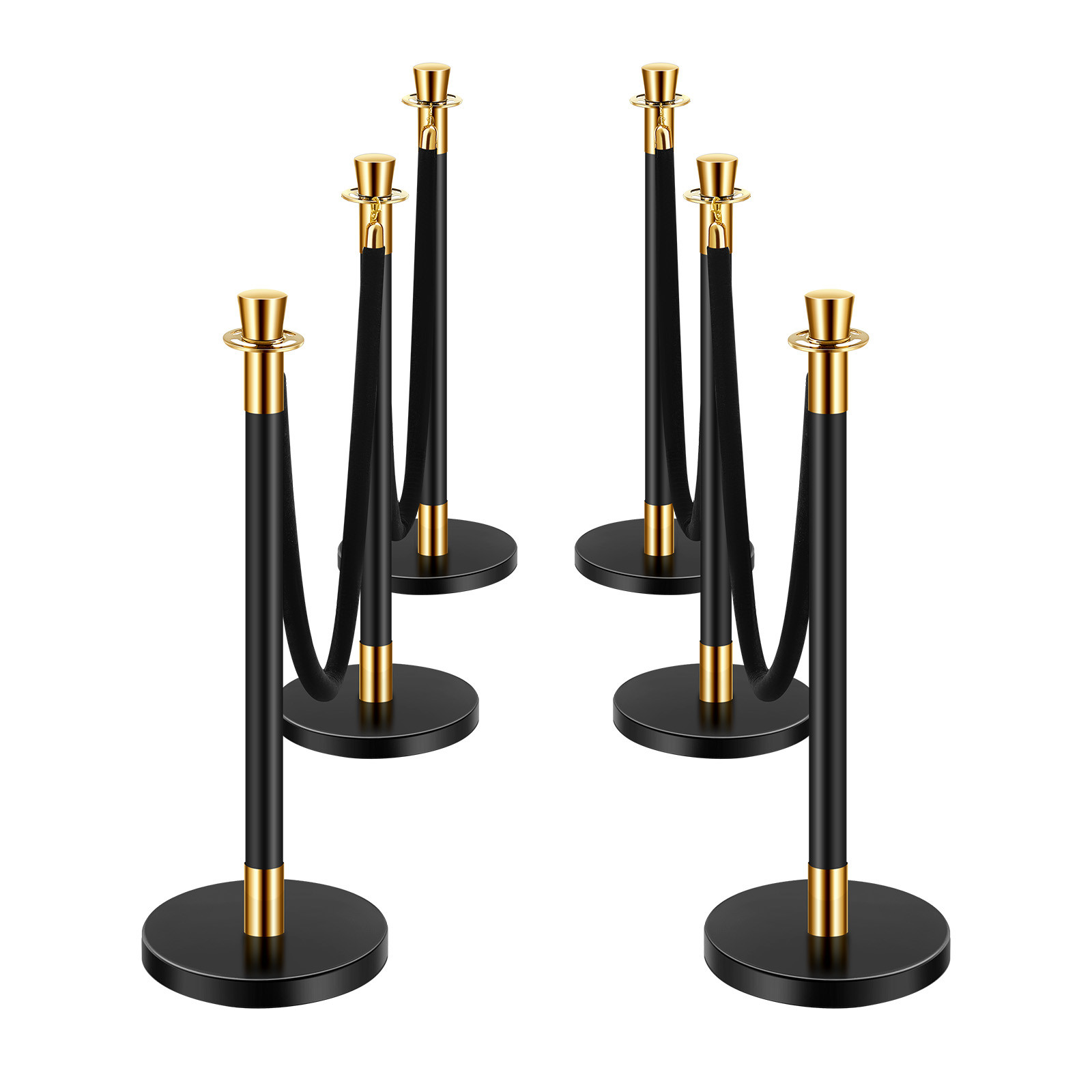 6 Pcs Stanchion Post with 4 Black Velvet Ropes Sand Injection Hollow Base