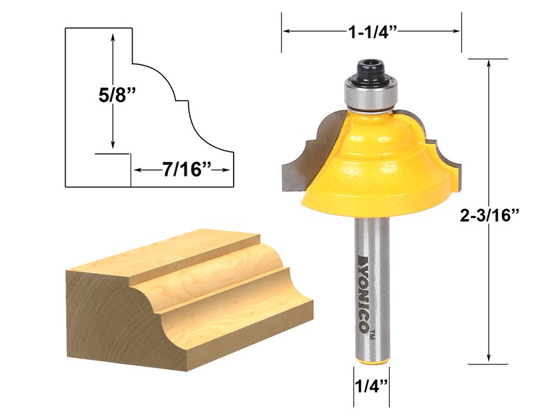 7/16" Classical Roman Ogee Edge Forming Router Bit - 1/4" Shank - Yonico 13123q