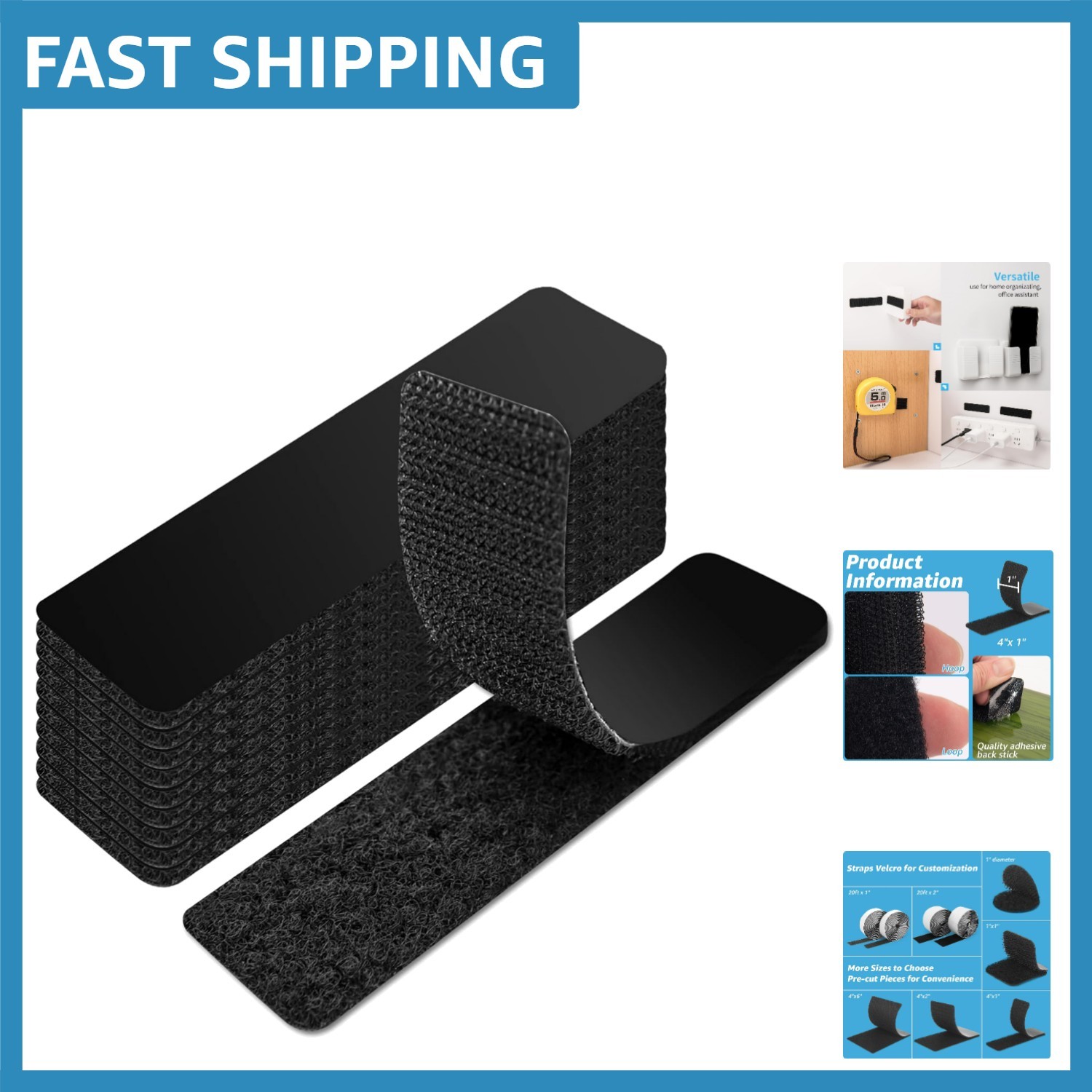 Durable 1x4 in. Double-Sided Adhesive Hook and Loop Tape - 16 Pack for Crafting