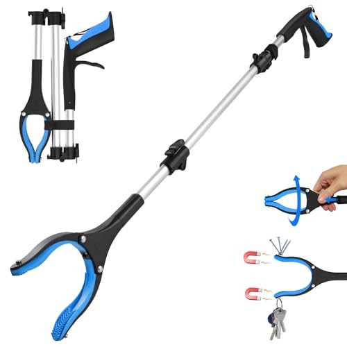 Grabber Reacher Tool Foldable Grabber with Anti-Slip 360° Rotating 36 Inch Blue