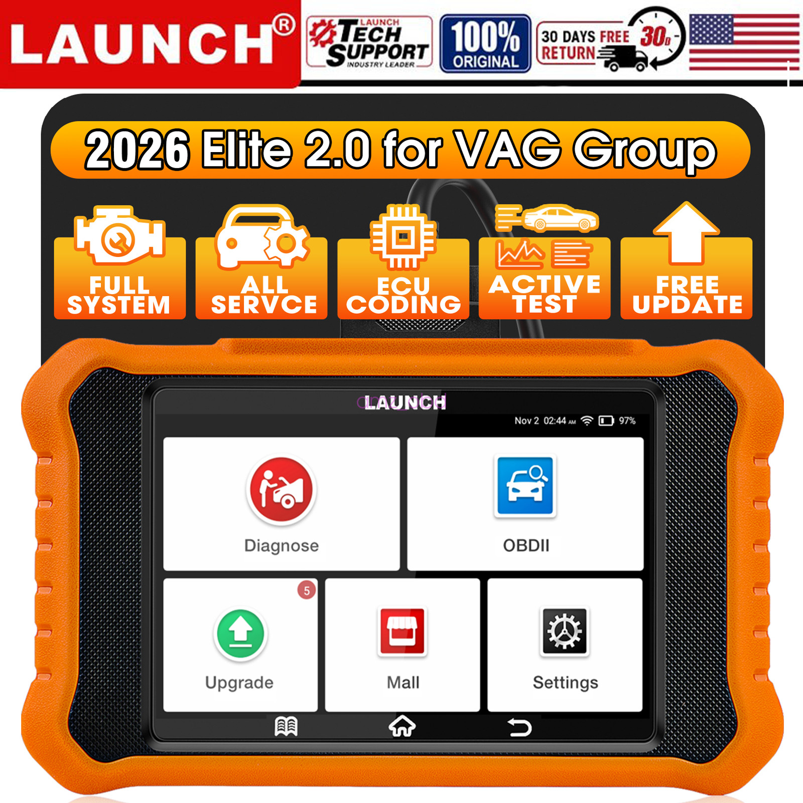 LAUNCH X431 Elite For VW Audi BENTLEY Car Diagnostic Tool Scanner ECU Coding