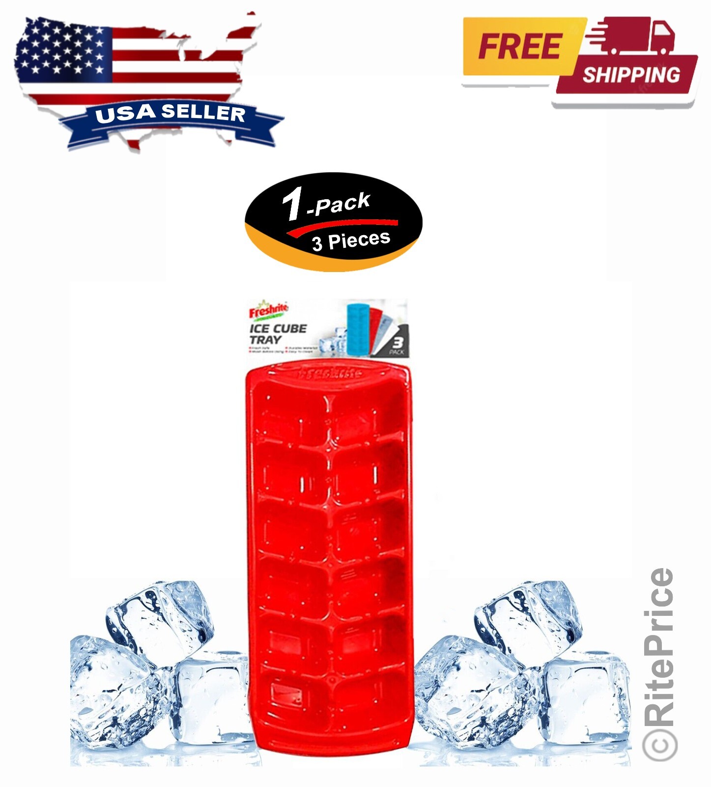 3 PCS (1 Pack) ICE CUBE TRAYS FREEZER & DISHWASHER SAFE HOME SMART BPA FREE SET