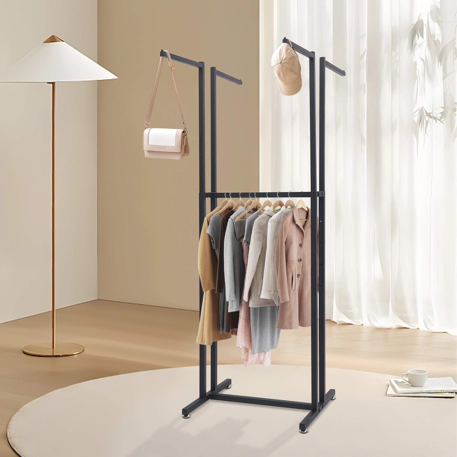 160x58x50cm 4-head Clothes Rack, Garment Rack, Freestanding Clothes Rack Black