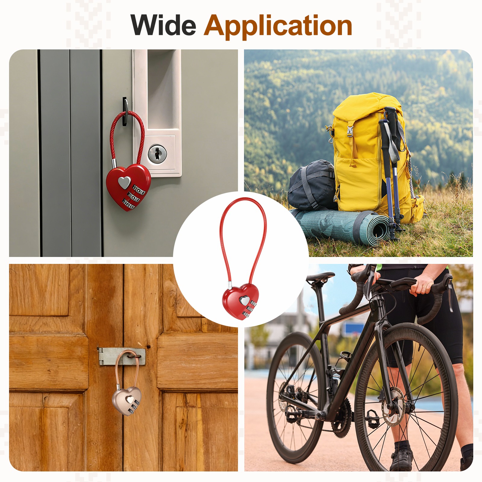 Combination Padlock (7.9 Inch, Red)(2 Pcs), 3-Digit Heart Shaped Combo Padlock
