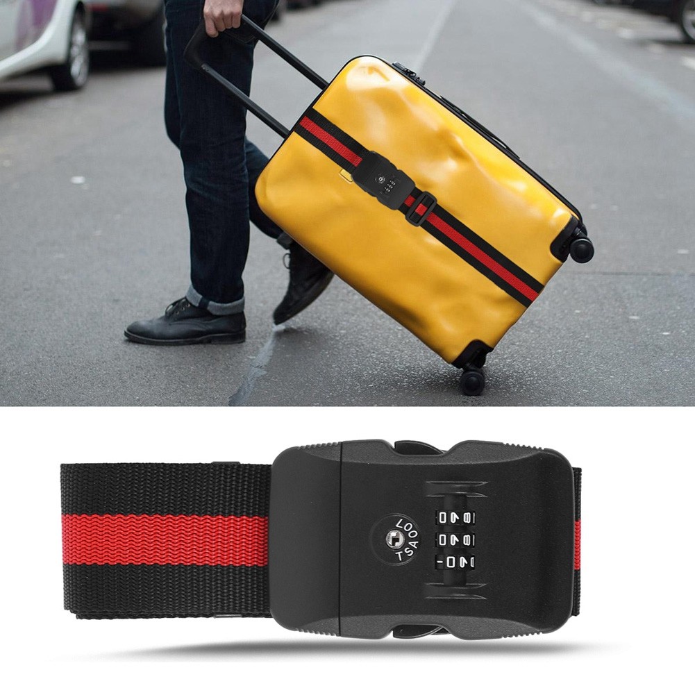 Luggage Strap Cross Travel Suitcase Belt TSA Combination Lock Black Red