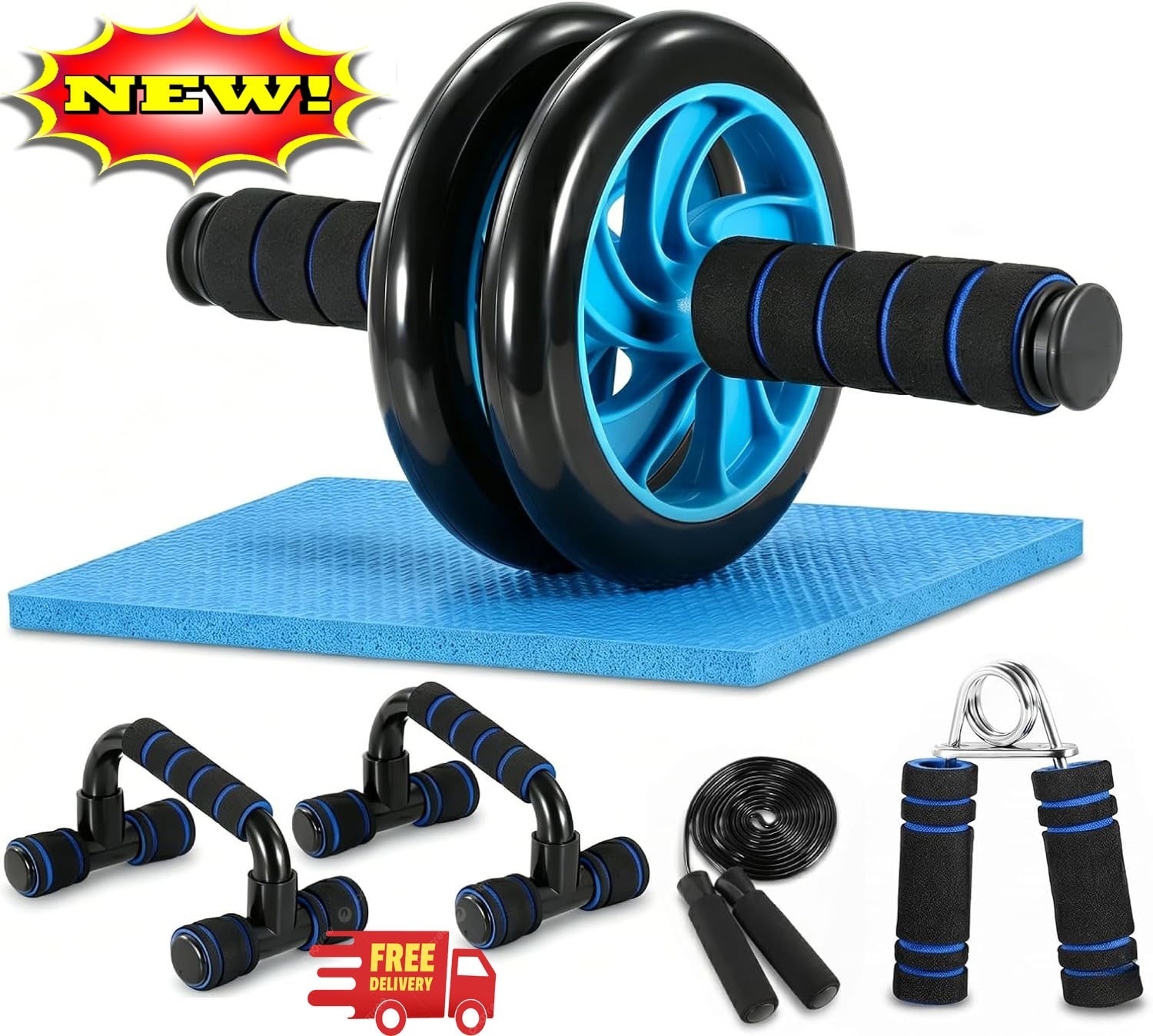 Kit de rodillo abdominal con barra para flexiones, almohadilla para rodillas, cu