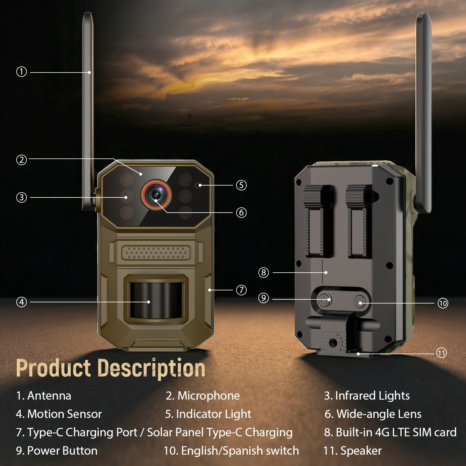 Hunting Trail Camera Solar 4G 5G Cellular 2K QHD 30MPSecurity Cam System