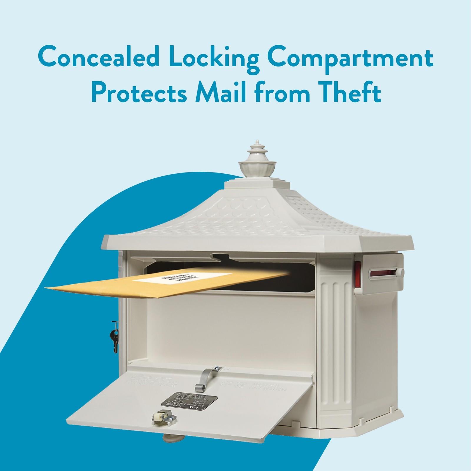 Secure Locking Aluminum Mailbox - USPS Approved Post Mount, White Large Curbside