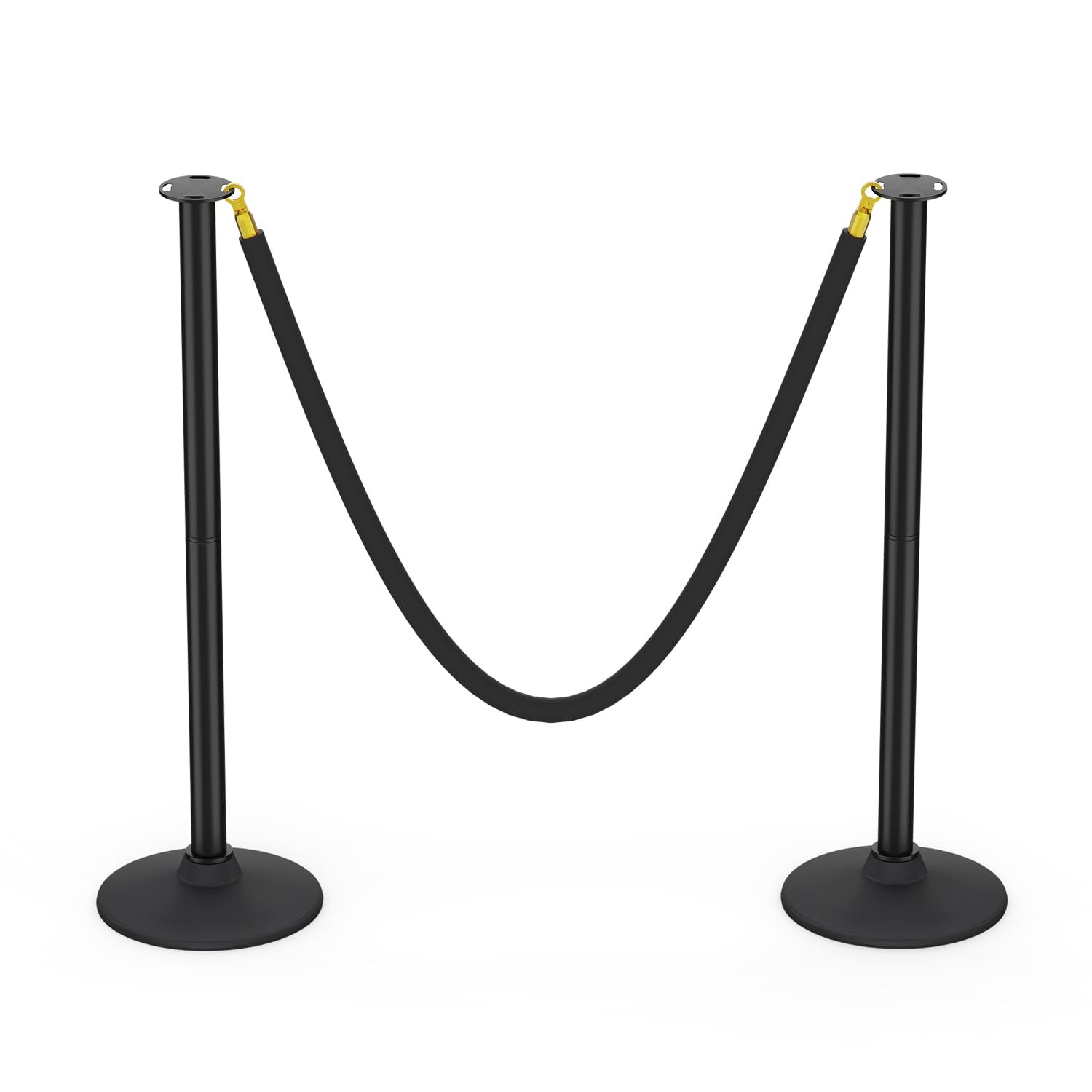 2 PCS Plastic Stanchion Posts Black Velvet Ropes Weighted Base Crowd Control