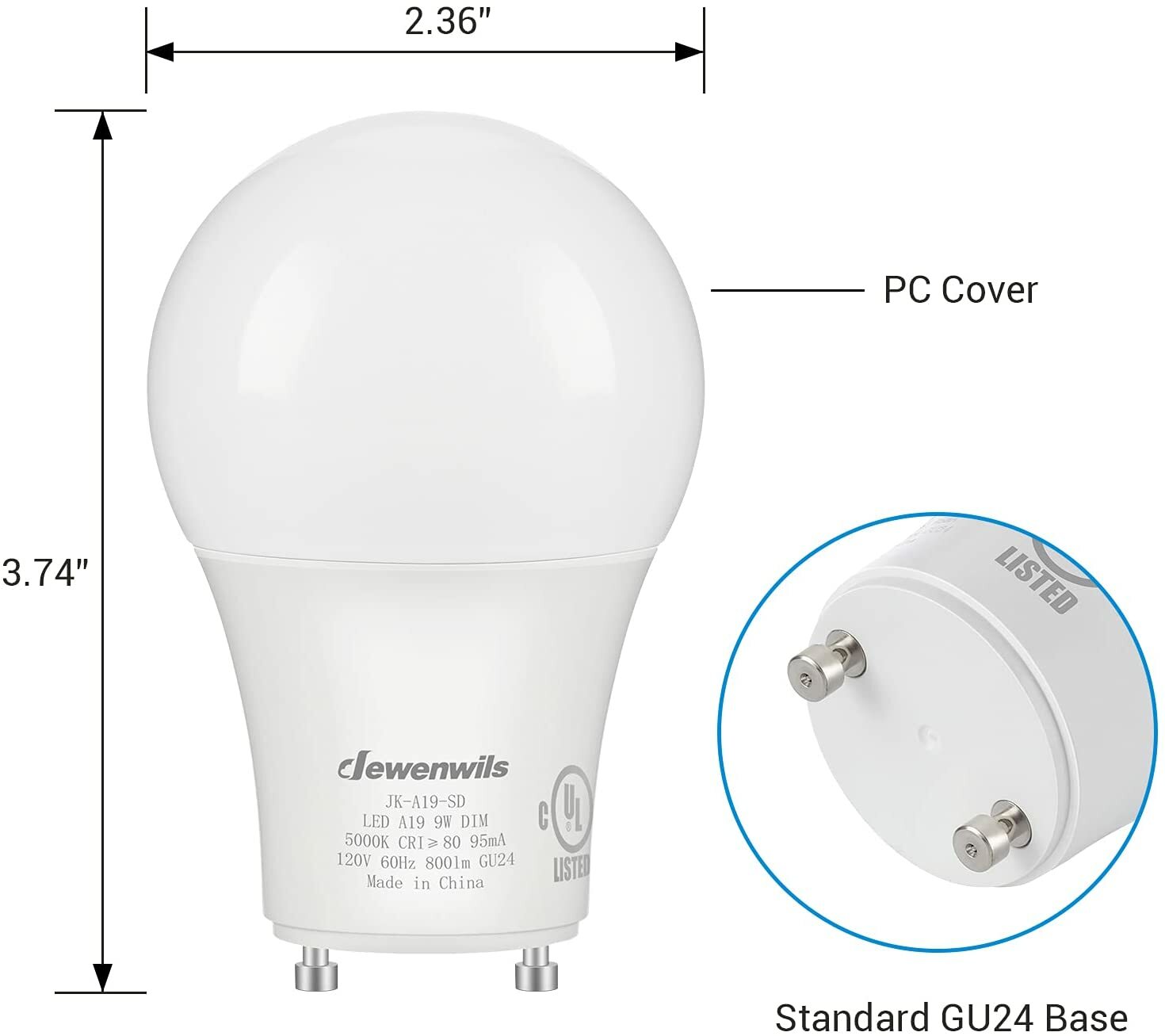 DEWENWILS GU24 LED Light Bulb Dimmable 2 Prong Light Bulbs 5000K Daylight