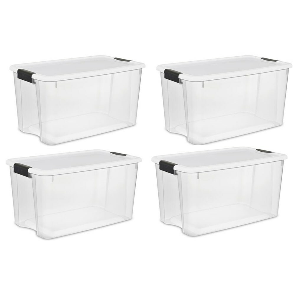 Sterilite Large 70 Qt Clear Base Ultra Latch Storage Container Box Tote (4 Pack)